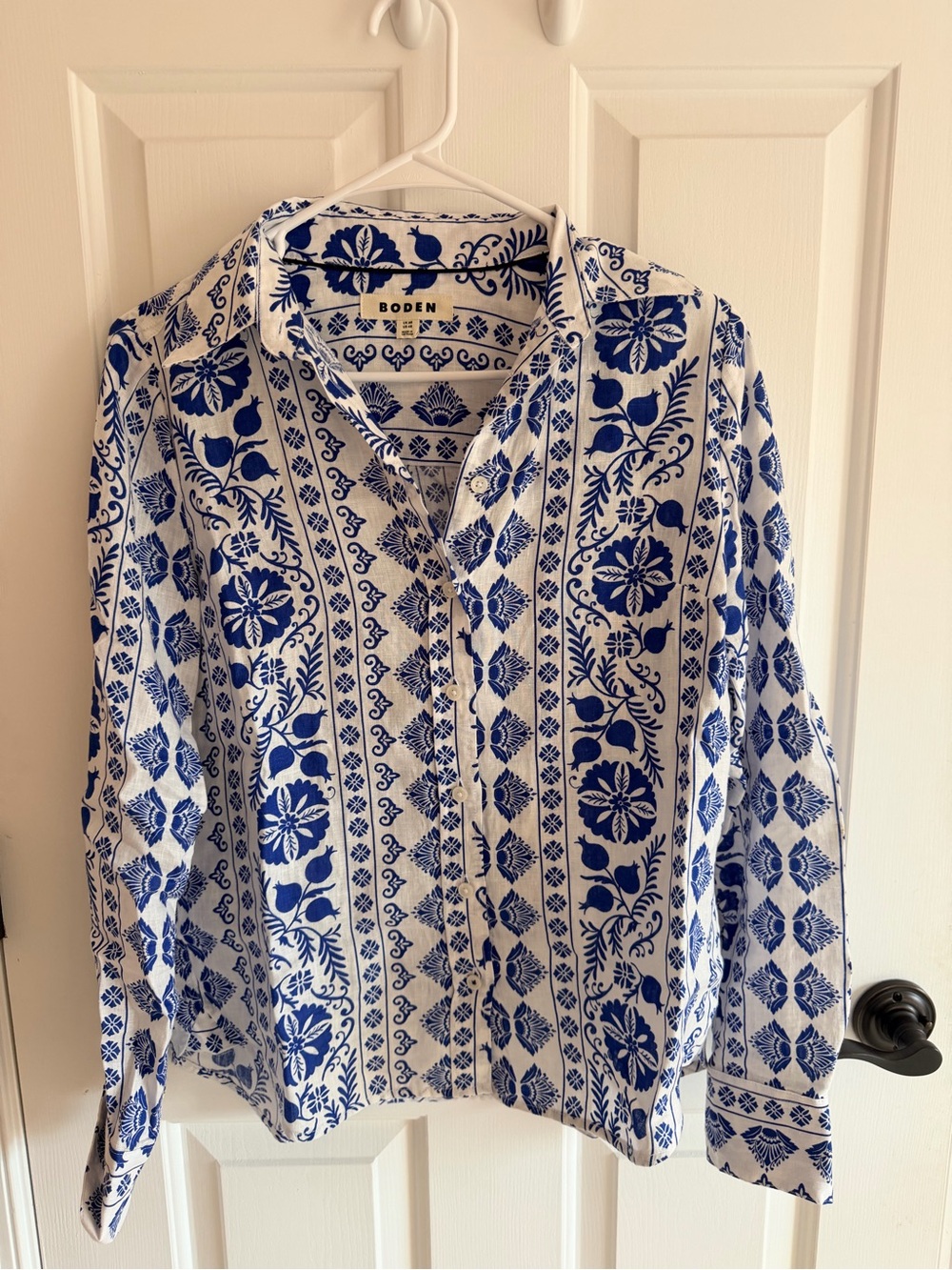 Boden Blue and White Printed Button-Up Shirt
